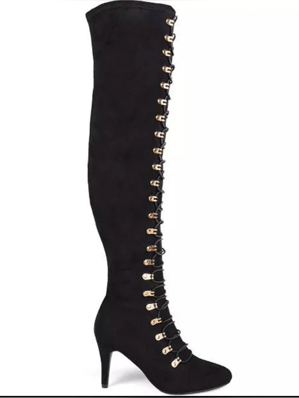 Over-the-Knee Lace-Up Stiletto Boot in Black w/ kitten heel size 6 1/2 comfy
